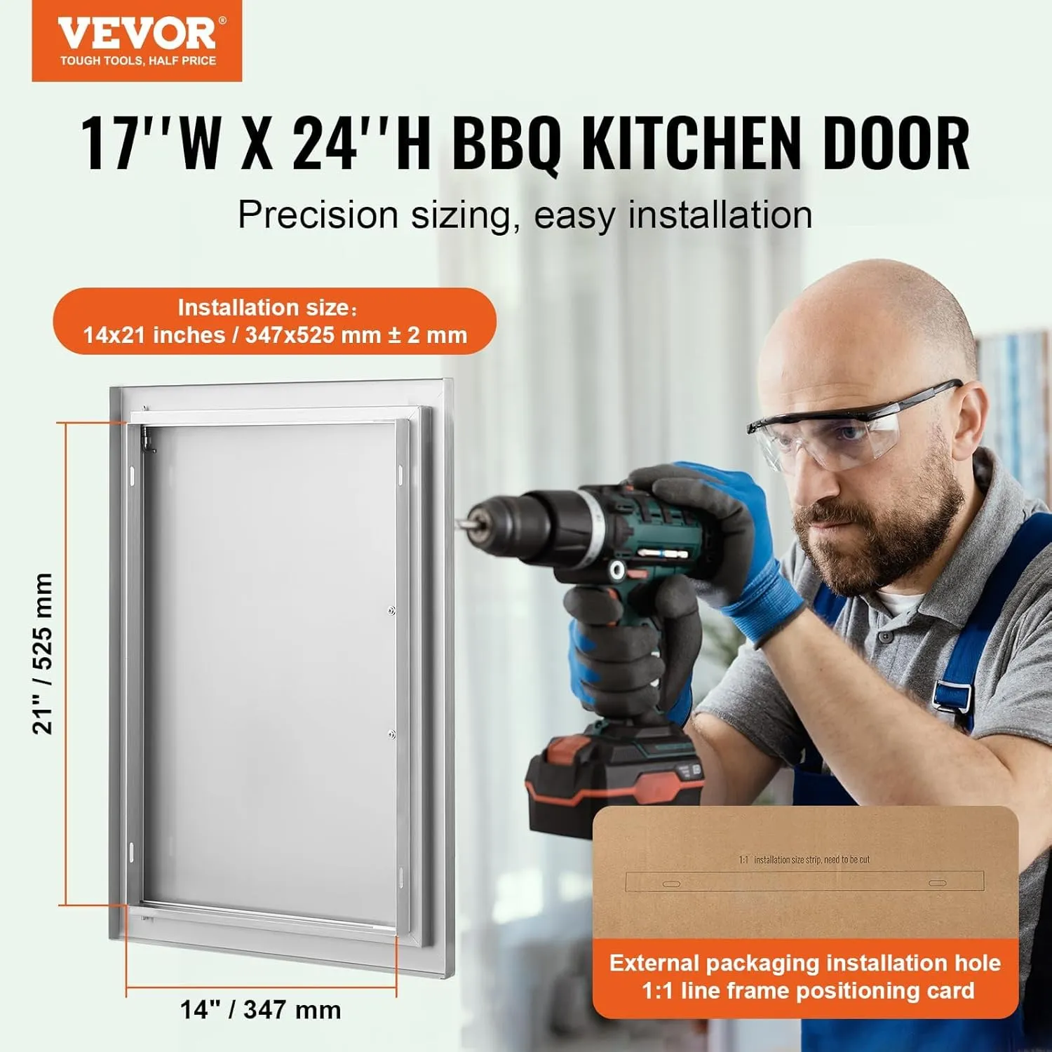 VEVOR BBQ Access Door 17W x 24H Inch, Vertical Single BBQ Door Stainless Steel, Outdoor Kitchen Doors for BBQ Island, Grill Station, Outdoor Cabinet