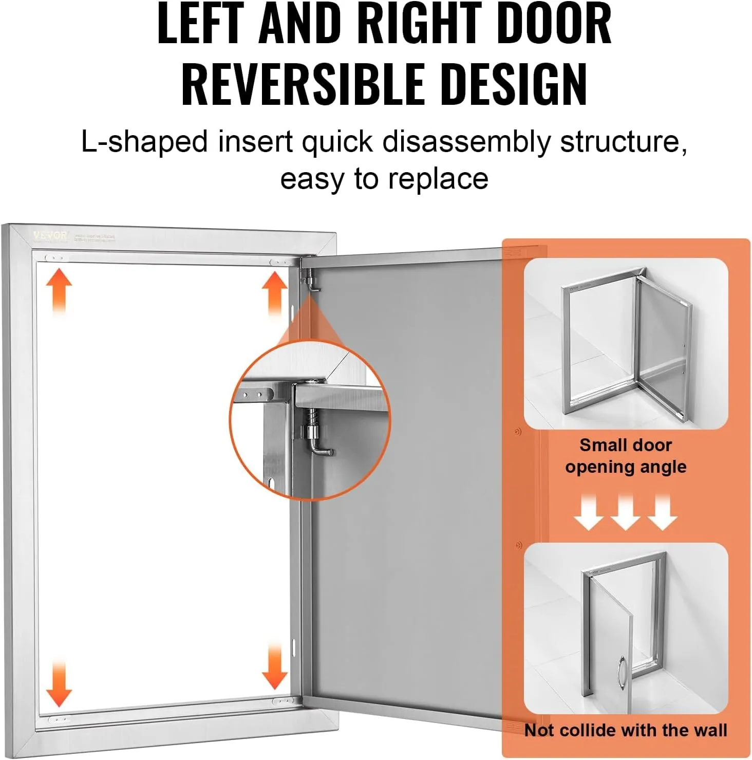 VEVOR BBQ Access Door 17W x 24H Inch, Vertical Single BBQ Door Stainless Steel, Outdoor Kitchen Doors for BBQ Island, Grill Station, Outdoor Cabinet