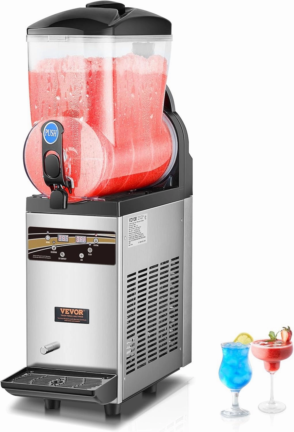 VEVOR Commercial Margarita Machine, 15L Single Tank Commercial Slushie Machine, 60 Cups Stainless Steel Margarita Smoothie Frozen Drink Maker, Slushy Maker for Home Party Restaurants Cafe Bars