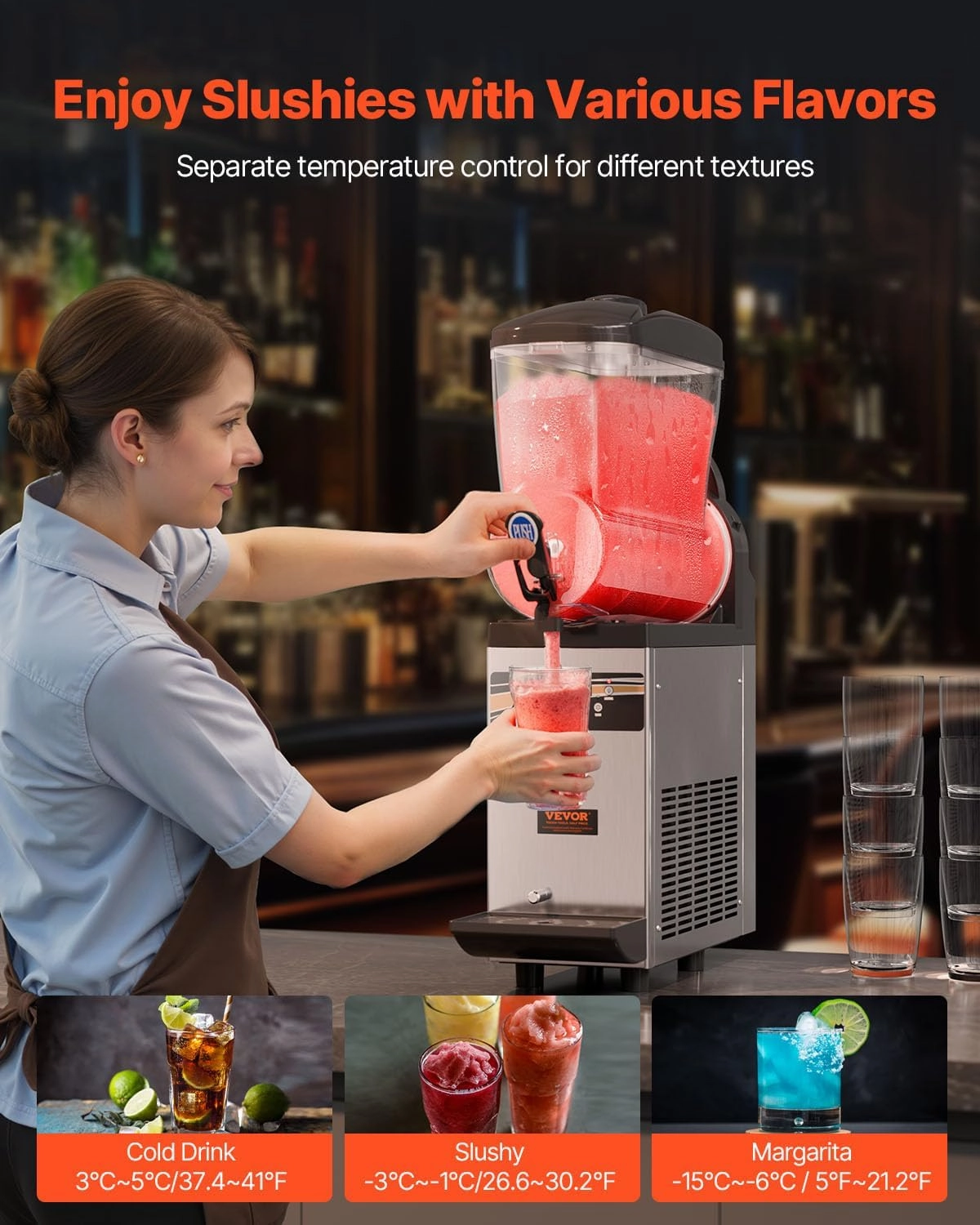 VEVOR Commercial Margarita Machine, 15L Single Tank Commercial Slushie Machine, 60 Cups Stainless Steel Margarita Smoothie Frozen Drink Maker, Slushy Maker for Home Party Restaurants Cafe Bars