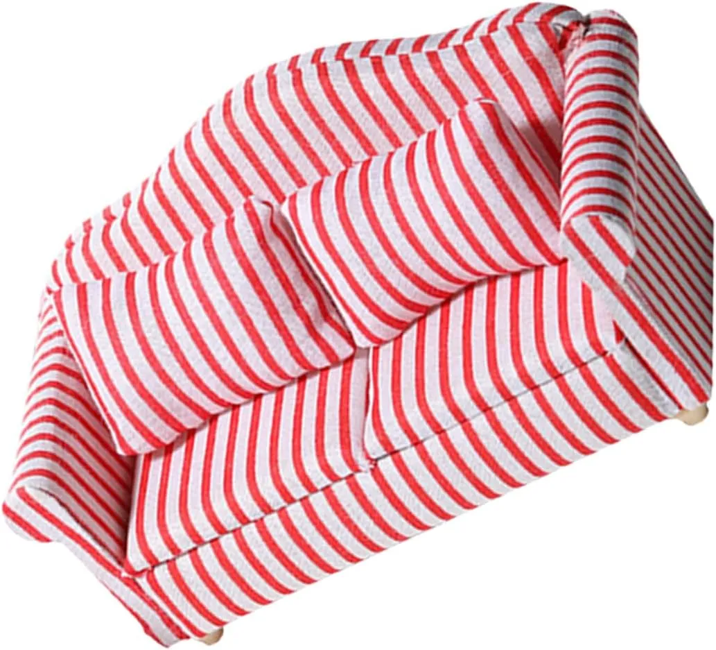 VICASKY Mini House Stripe Sofa Model Scale Furniture Decor for Dollhouses Cute Striped Sofa Ornament Miniature Adornment for Boys and Girls Creative Play and Collectors