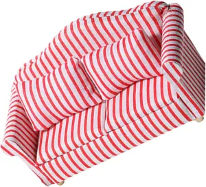 VICASKY Mini House Stripe Sofa Model Scale Furniture Decor for Dollhouses Cute Striped Sofa Ornament Miniature Adornment for Boys and Girls Creative Play and Collectors