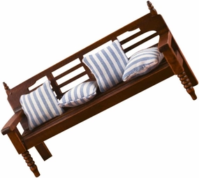 Vintage Decor Wooden Bench Miniature Park Benches with 4 Cushions 1/12 Accessories Bench Couch Mini Doll House Furniture Home Decor for Kids Decoraciones para Salas De Casa