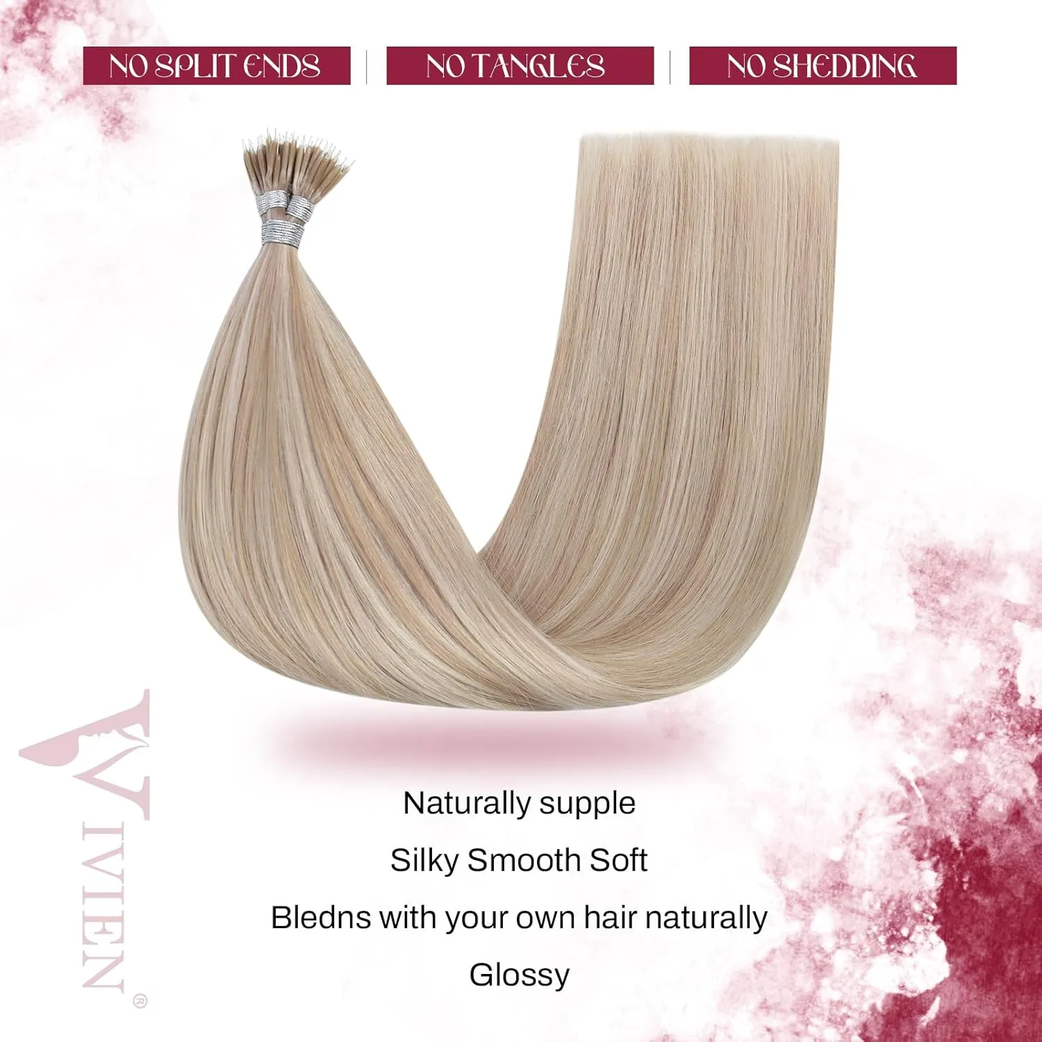 Vivien Nano Hair Extensions Human Hair Ash Blonde Highlight with Bleach Blonde Nano Tip Hair Extensions Real Human Hair Remy Silky Soft Nano Ring Human Hair Extensions 50g 50s 18 Inch #18/613