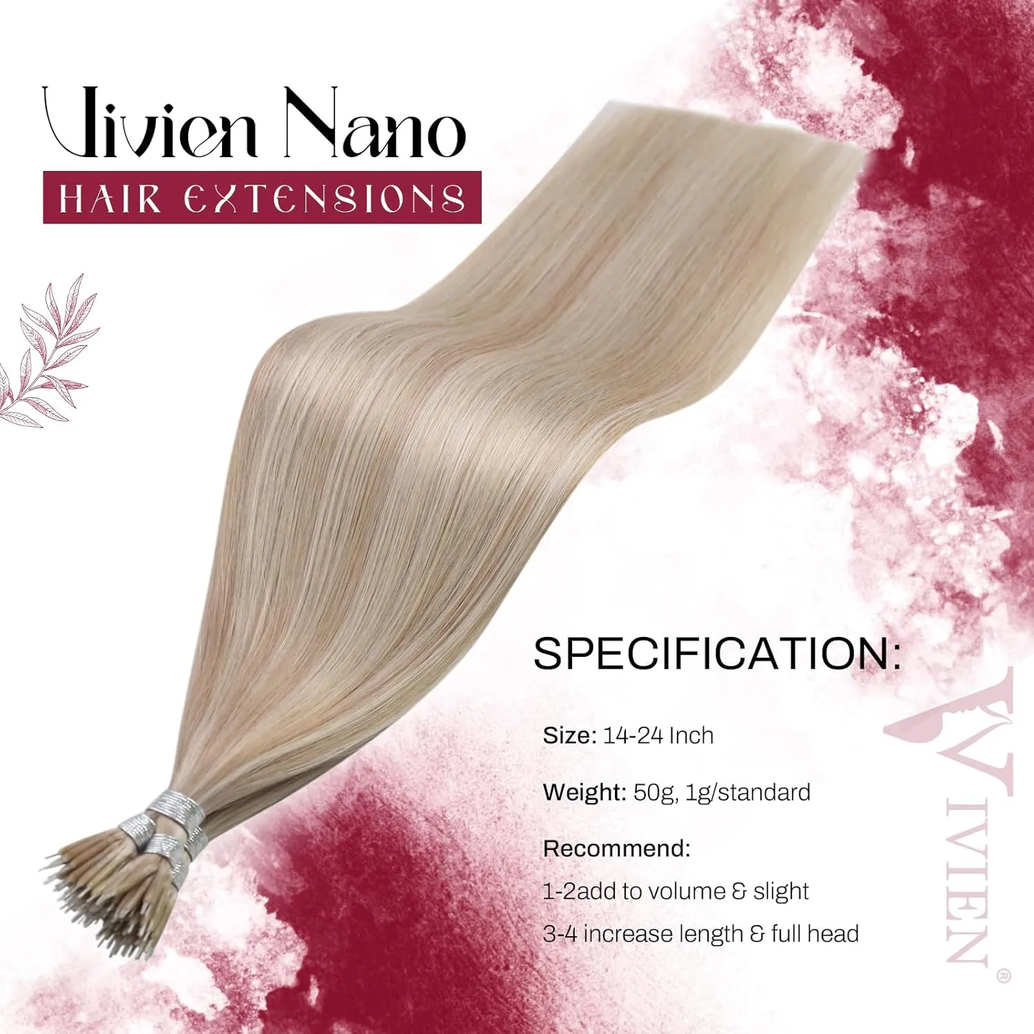 Vivien Nano Hair Extensions Human Hair Ash Blonde Highlight with Bleach Blonde Nano Tip Hair Extensions Real Human Hair Remy Silky Soft Nano Ring Human Hair Extensions 50g 50s 18 Inch #18/613