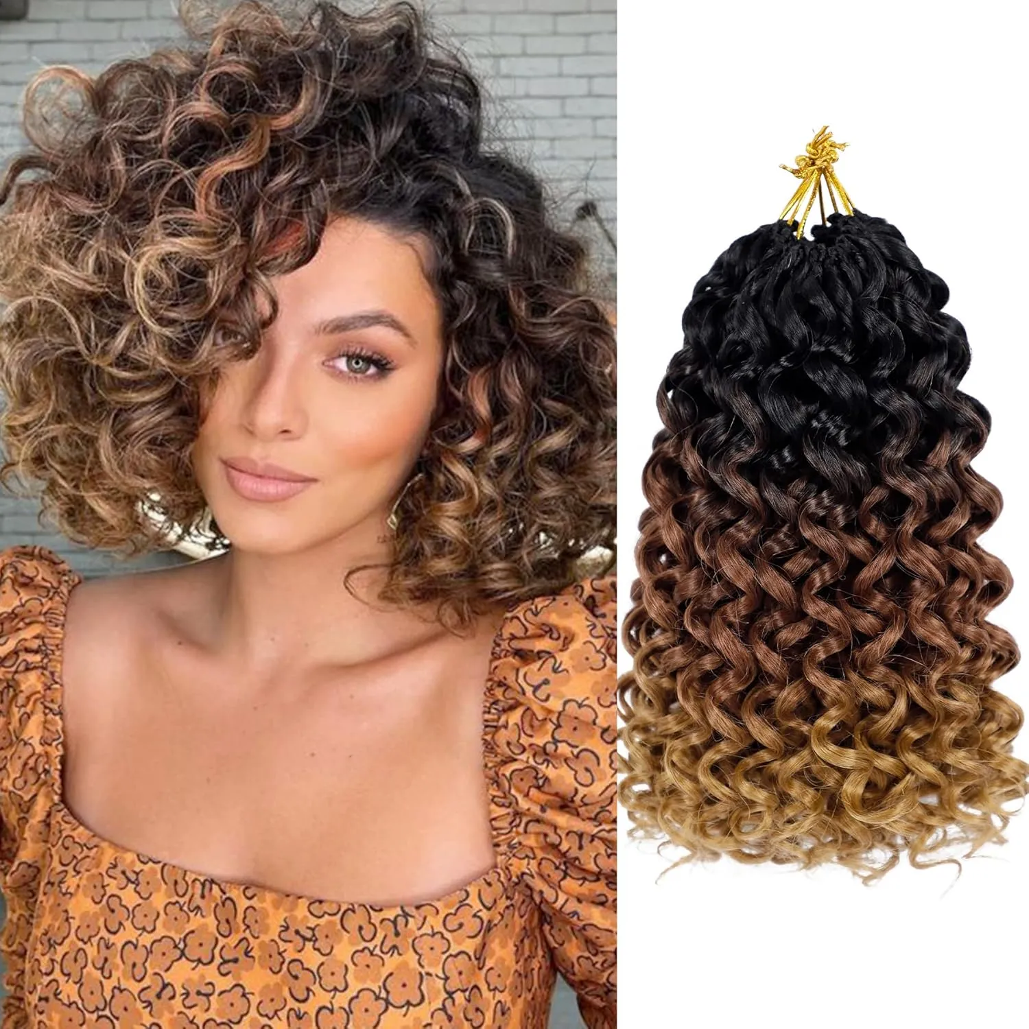 Vomella GoGo Curl Crochet Hair 8 Packs Water Wave Hair 10 Inch Curly Crochet Hair for Women Short Beach Curl Hair Synthetic Deep Twist Hair Extensions(1B/30/27#)