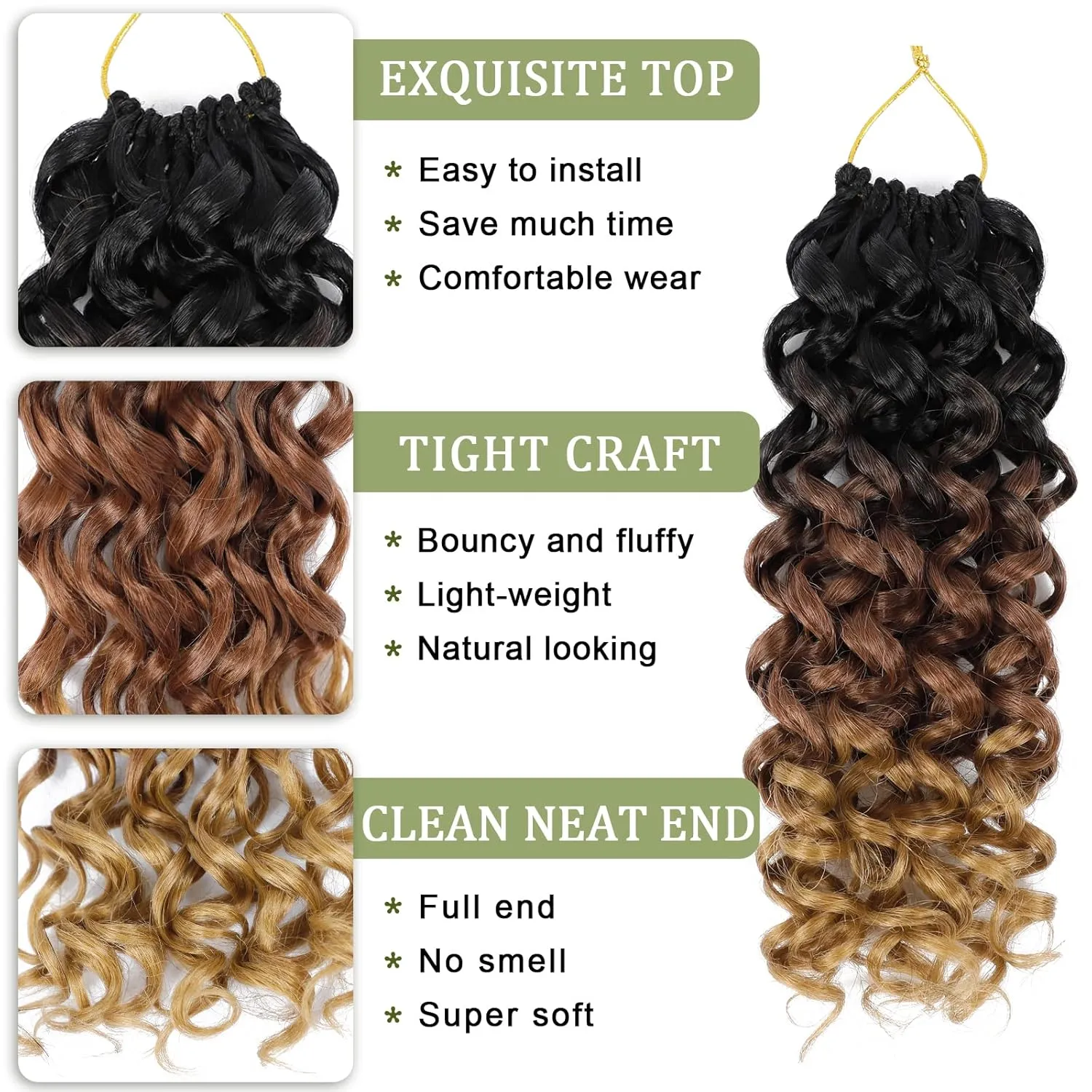 Vomella GoGo Curl Crochet Hair 8 Packs Water Wave Hair 10 Inch Curly Crochet Hair for Women Short Beach Curl Hair Synthetic Deep Twist Hair Extensions(1B/30/27#)