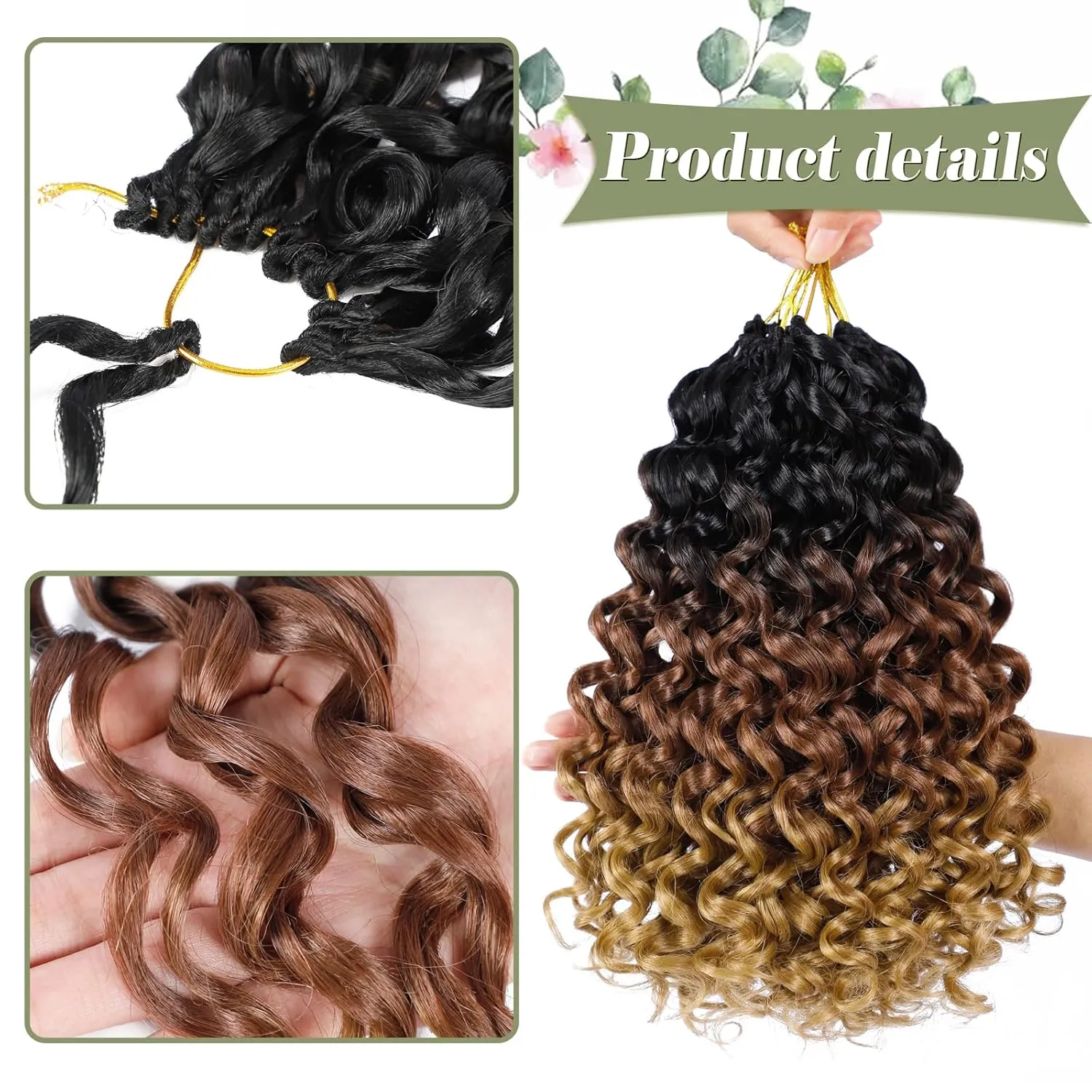 Vomella GoGo Curl Crochet Hair 8 Packs Water Wave Hair 10 Inch Curly Crochet Hair for Women Short Beach Curl Hair Synthetic Deep Twist Hair Extensions(1B/30/27#)