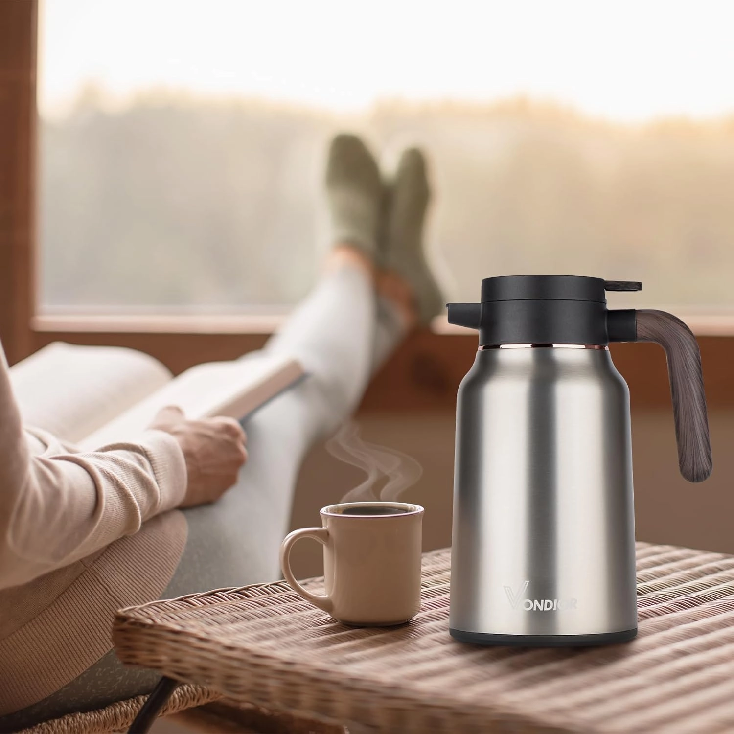 Vondior Coffee Carafe 51oz - 36 Hours Thermal Coffee Thermos- Insulated 304 Stainless Steel Hot Beverage Dispenser - Coffee Carafes For Keeping Hot/Cold Coffee, Tea, Water, Drink Dispenser for Parties