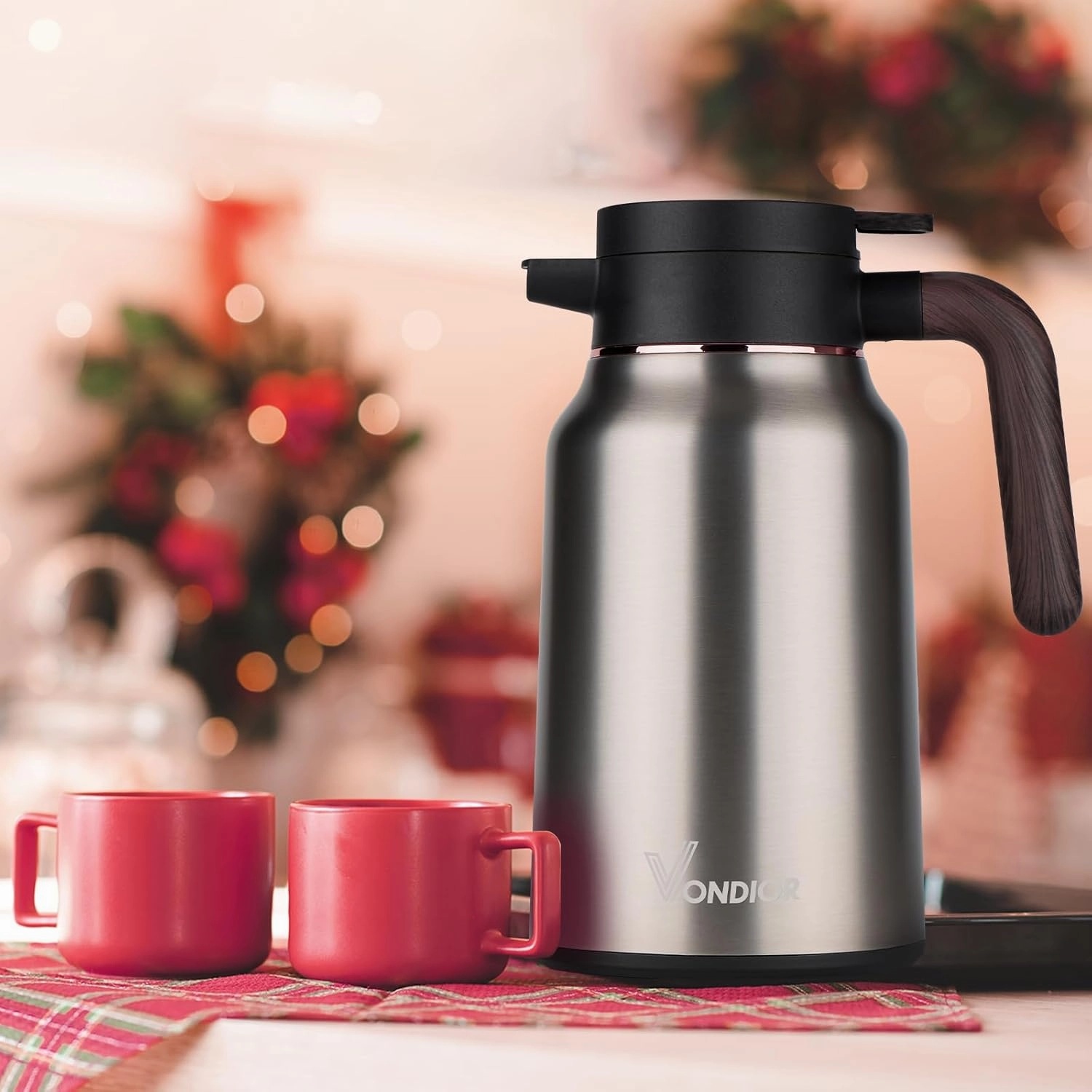 Vondior Coffee Carafe 51oz - 36 Hours Thermal Coffee Thermos- Insulated 304 Stainless Steel Hot Beverage Dispenser - Coffee Carafes For Keeping Hot/Cold Coffee, Tea, Water, Drink Dispenser for Parties