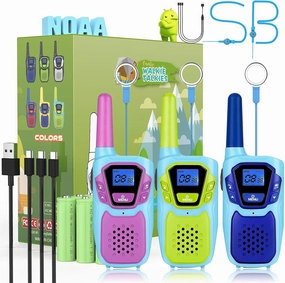 Walkie Talkies for Kids Long Range Walkie-Talkie for Adults Rechargeable 2 Way Radios 3 Pack with Lanyard 4 Miles NOAA USB VOX, Family Toys for 3-12 Year Old Boys Girls Toddlers Camping Hiking