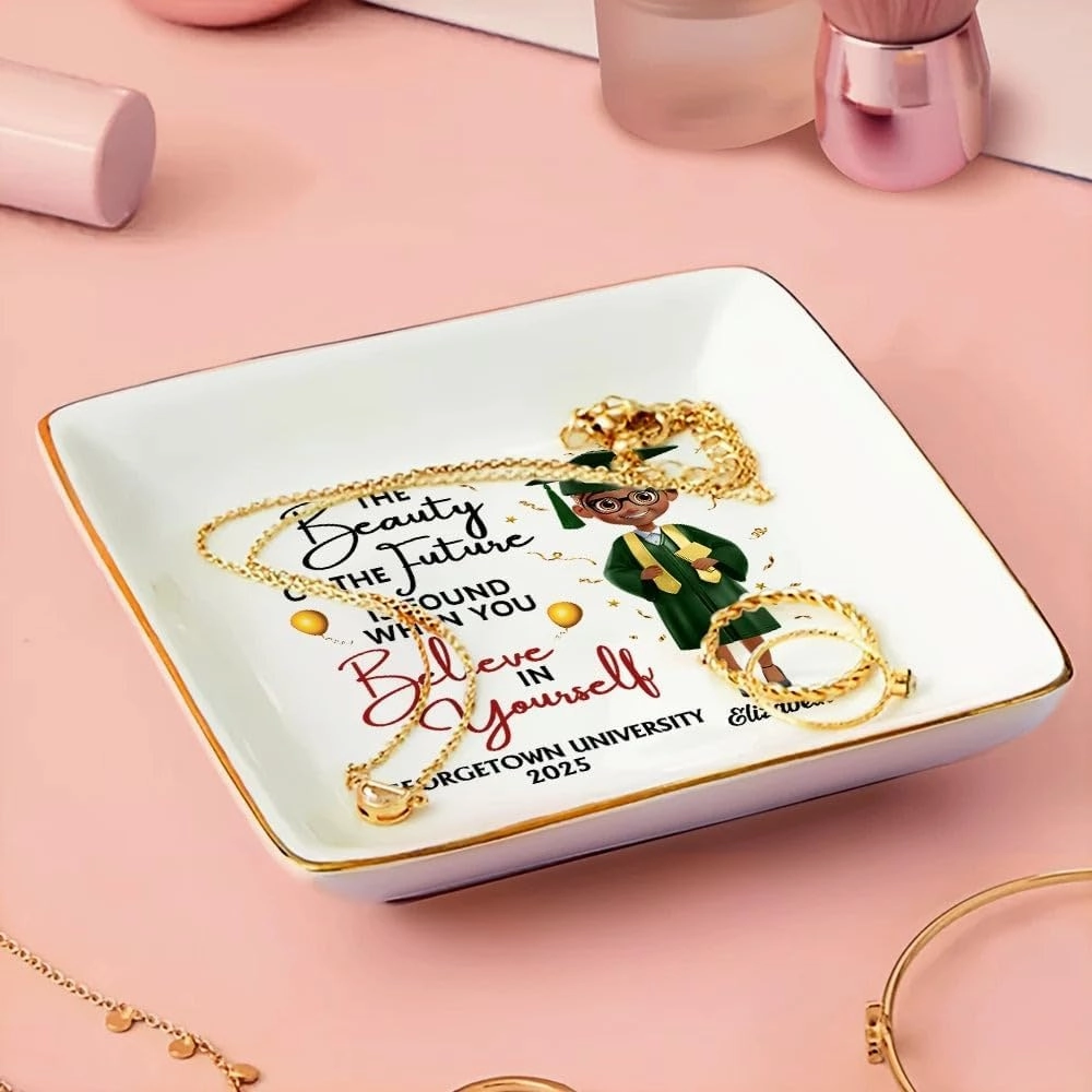WANDER PRINTS Personalized Ring Dish - Gradution Gift For Besties, Family - Beauty Of Future Is Found When You Believe In Yourself
