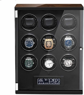 Watch Automatic Watch Winder 9 0,Powered by Quiet Motor,LED Illumination,with Soft Flexible Pillow,Suitable for Ladies and Men's Watch Self Winding (Black)