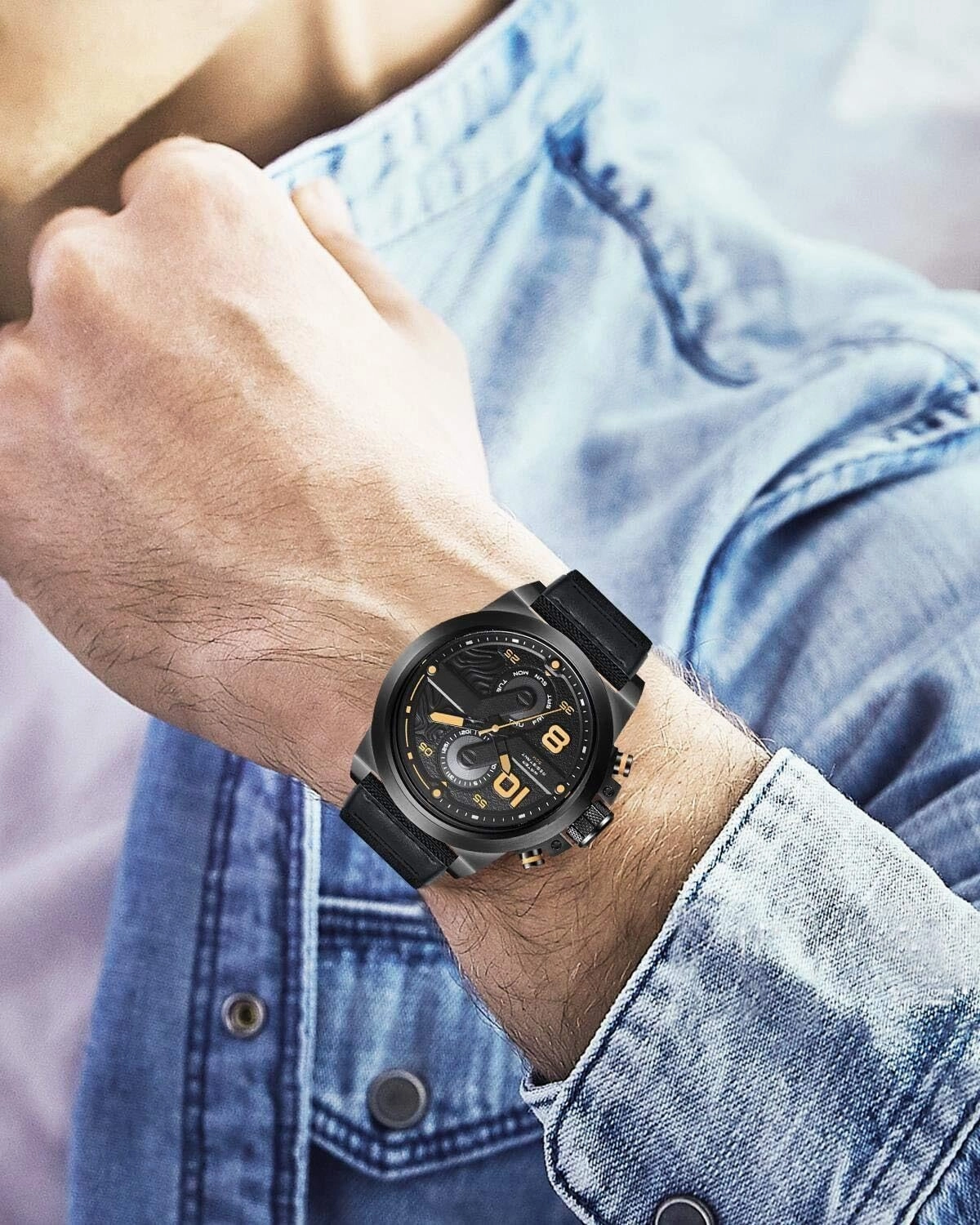 Watch Bands Classic Canvas Fabric with Genuine Leather Hybrid Watch Straps Replacement Wristband with Black buckle 18/20/22mm