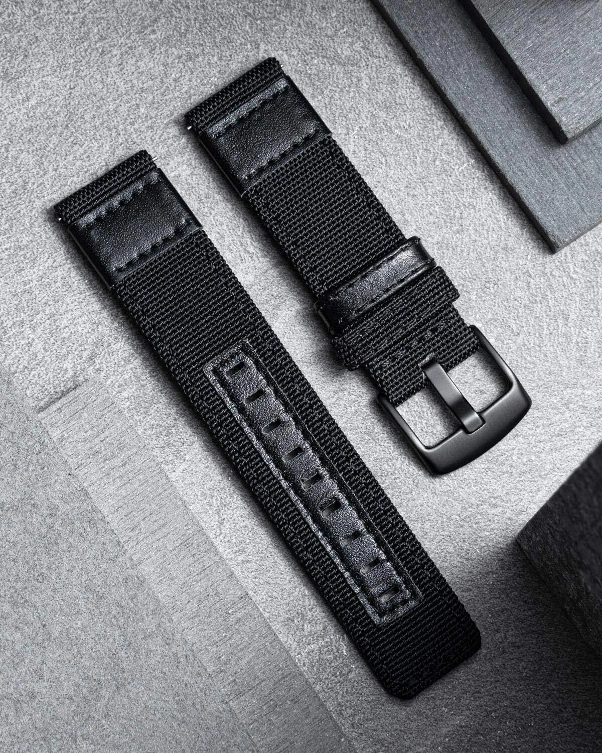 Watch Bands Classic Canvas Fabric with Genuine Leather Hybrid Watch Straps Replacement Wristband with Black buckle 18/20/22mm