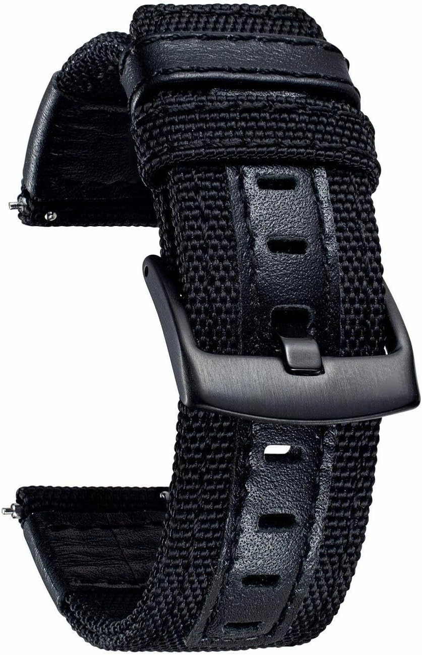 Watch Bands Classic Canvas Fabric with Genuine Leather Hybrid Watch Straps Replacement Wristband with Black buckle 18/20/22mm