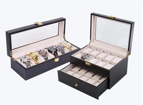 Watch Box Double-Layer Jewelry Storage Storage Box Wooden Men's/Women's 20-Cell Watch Case with Glass Lid Lock