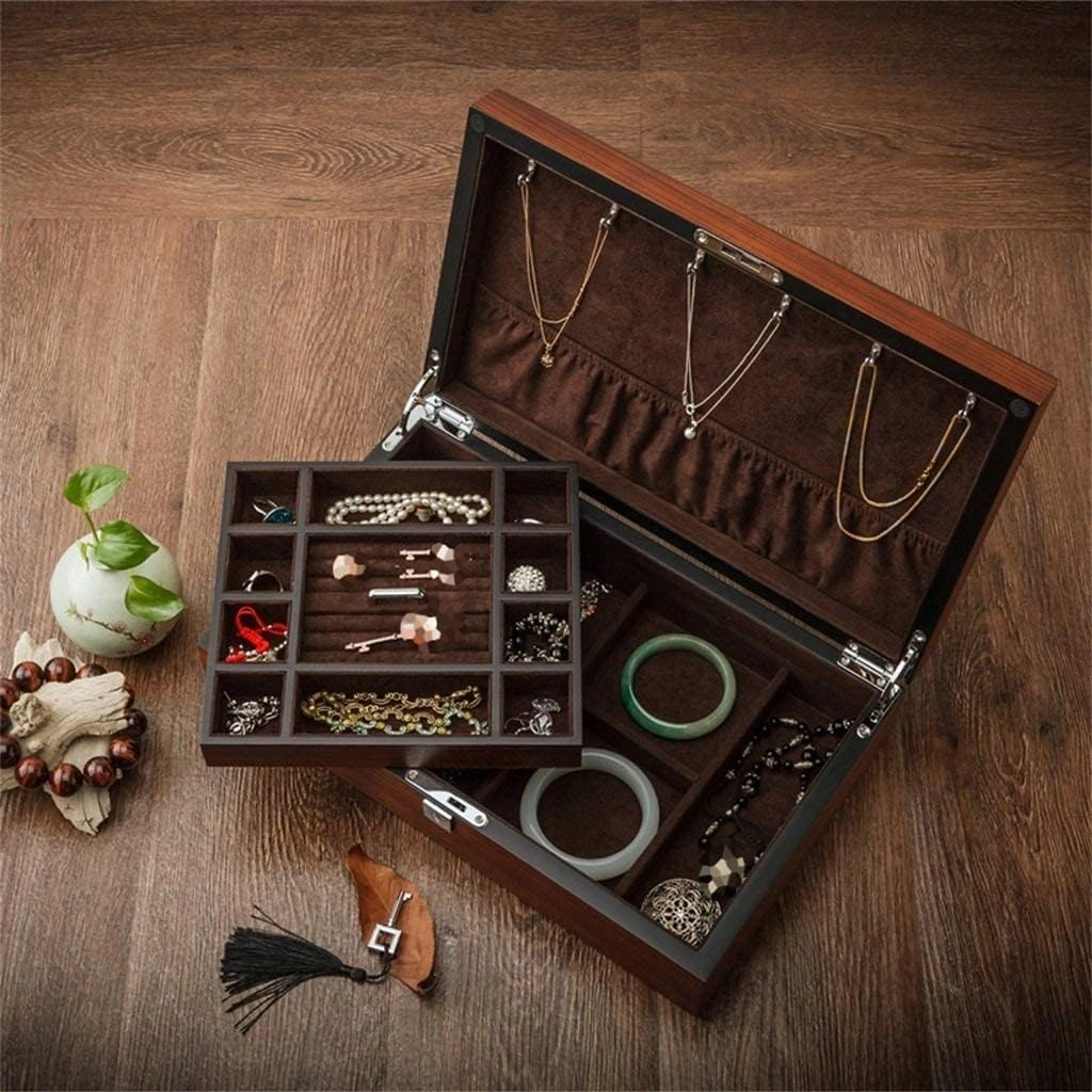 Watch Box Wooden Watch Storage Box 2 Tier Watch Display Cabinet Mechanical Watch Stacker Watch Bracelet Jewelry Box, Brown, 36X9.2X22cm(Color:Brown)