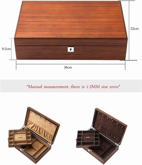 Watch Box Wooden Watch Storage Box 2 Tier Watch Display Cabinet Mechanical Watch Stacker Watch Bracelet Jewelry Box, Brown, 36X9.2X22cm(Color:Yellow)