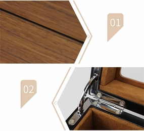 Watch Display Box Jewelry Storage Wooden with Glass Cover Lock Pillow Men/Women 5 Compartments, Brown
