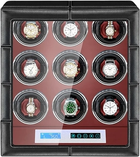 Watch Display Box Watch Winder for 9 Watches Luxury Leather Watch Storage Case with LCD Digital Display Led Illumination Tpd Rotation Mode Setting Motor Adjus,9 0