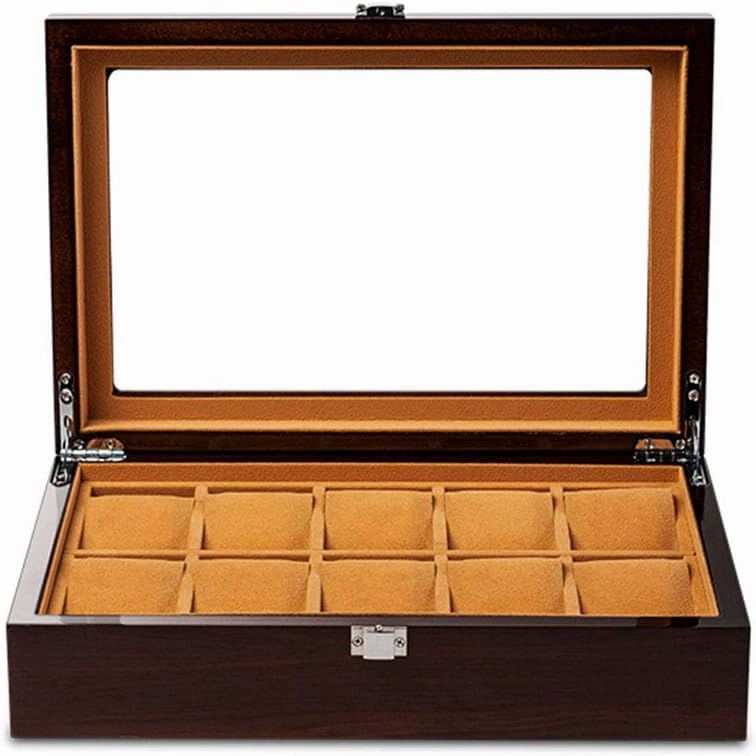 Watch Storage Box Mechanical Watch Storage Box Watch Display Box Household Large-Capacity sunroof with Lock Made of Pure Solid Wood (3/5/6/8/10/12/18 Watch Position)