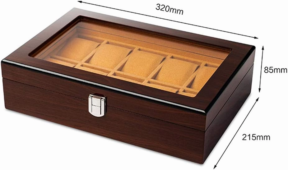 Watch Storage Box Mechanical Watch Storage Box Watch Display Box Household Large-Capacity sunroof with Lock Made of Pure Solid Wood (3/5/6/8/10/12/18 Watch Position)