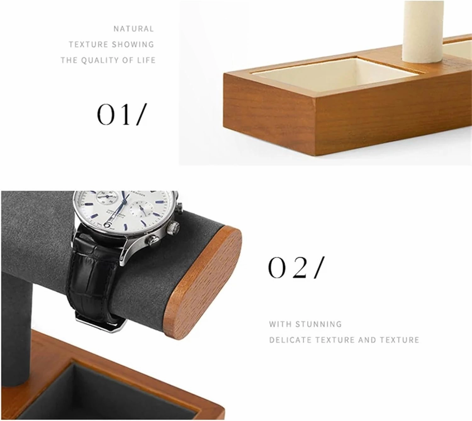 Watch Storage Box, Solid Wood Watch Display Stand Watch Jewelry Storage Rack Stand for Men Women Jewelry Accessory Organizer Holder(Beige-1ty)