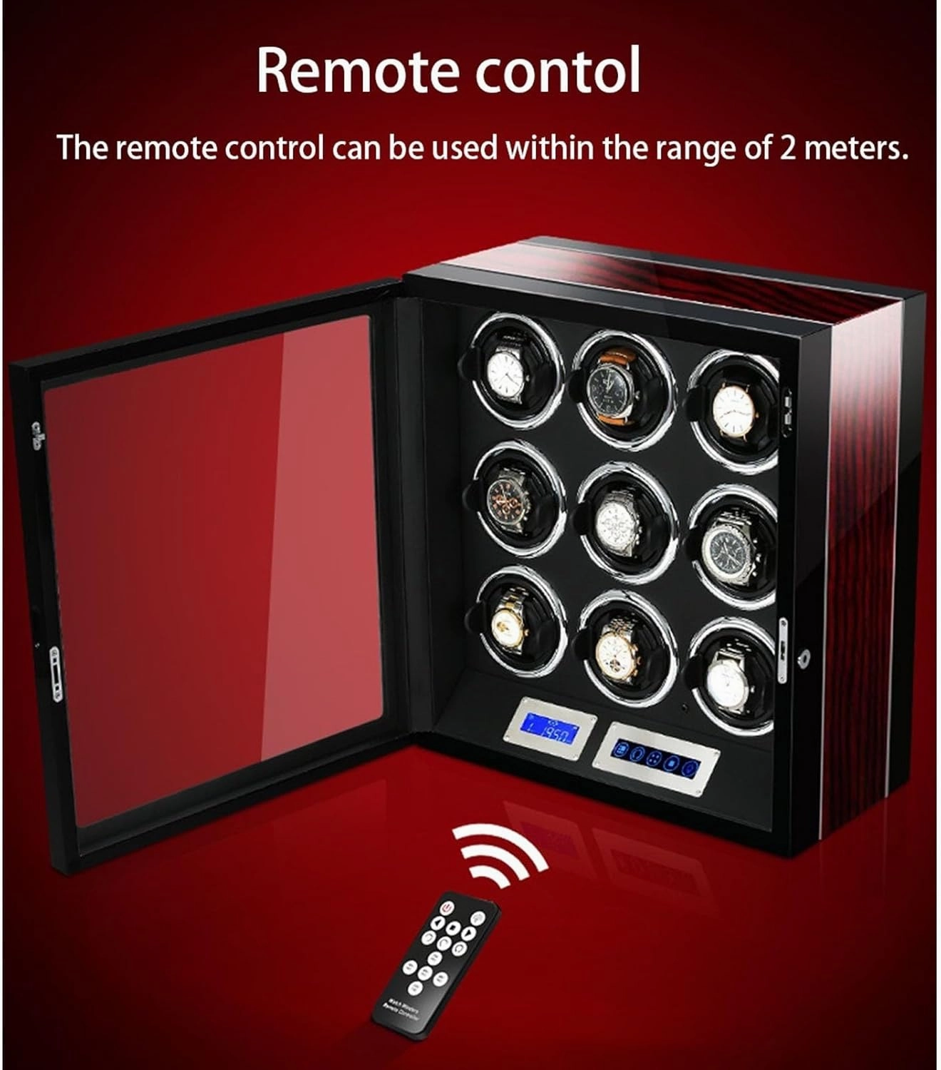 Watch Winder Automatic Watch Winding Box for 2/3/4/6/9/12 Watches Luxury Mechanical Watch Storage Case with Japanese Motor Remote Control LED Lights LCD Touch Screen