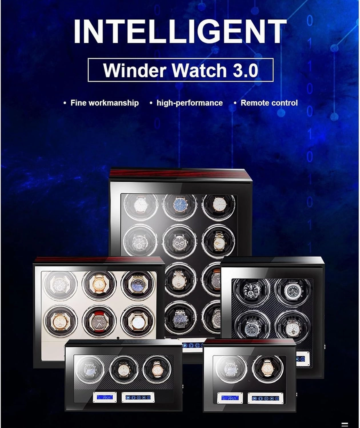 Watch Winder Automatic Watch Winding Box for 2/3/4/6/9/12 Watches Luxury Mechanical Watch Storage Case with Japanese Motor Remote Control LED Lights LCD Touch Screen
