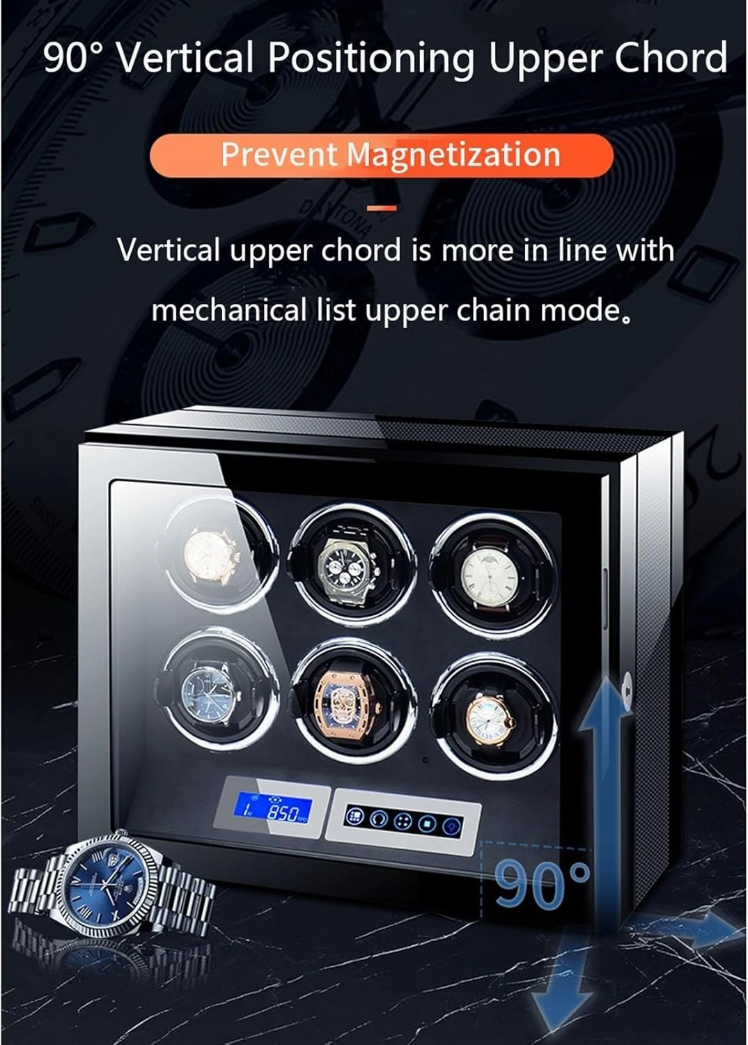 Watch Winder Automatic Watch Winding Box for 2/3/4/6/9/12 Watches Luxury Mechanical Watch Storage Case with Japanese Motor Remote Control LED Lights LCD Touch Screen