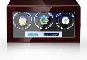 Watch Winder for 3 Automatic Watches Watch Winder Display Box with LED Lighting and Touch Screen LCD Digital Display Motor Adjustable Watch Pillows Fit Lady and Man Watches (3 0)