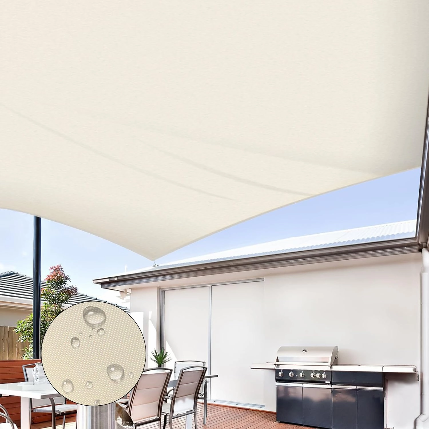 Waterproof Sun Shade Sail 12' x 12' Rectangle UV Block Sunshade,Heavy Duty Permeable 185GSM Backyard Shade for Backyard Yard Deck Patio Garden Outdoor Activities and Facility (Beige, 12 X 12 FT)