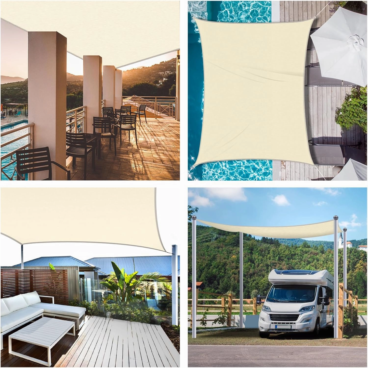 Waterproof Sun Shade Sail 12' x 12' Rectangle UV Block Sunshade,Heavy Duty Permeable 185GSM Backyard Shade for Backyard Yard Deck Patio Garden Outdoor Activities and Facility (Beige, 12 X 12 FT)