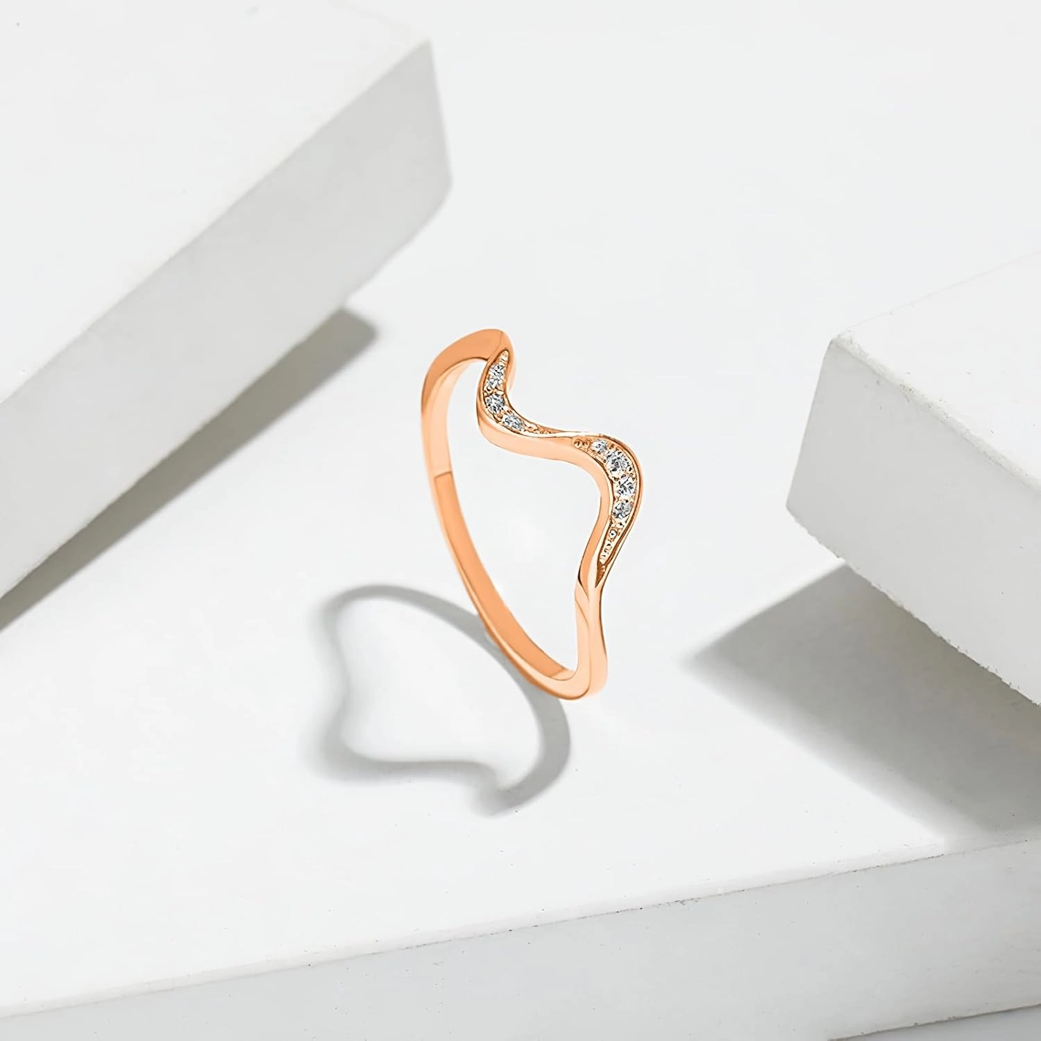 Wave Ring, 925 Sterling Silver Ocean Wave Rings for Women Cubic Zirconia Self Reminder Up and Down High and Low Ring Ideal Minimalism Jewelry Graduation Gifts