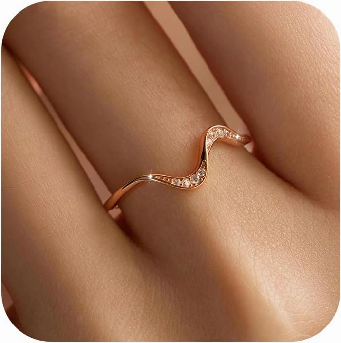 Wave Ring, 925 Sterling Silver Ocean Wave Rings for Women Cubic Zirconia Self Reminder Up and Down High and Low Ring Ideal Minimalism Jewelry Graduation Gifts