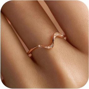 Wave Ring, 925 Sterling Silver Ocean Wave Rings for Women Cubic Zirconia Self Reminder Up and Down High and Low Ring Ideal Minimalism Jewelry Graduation Gifts