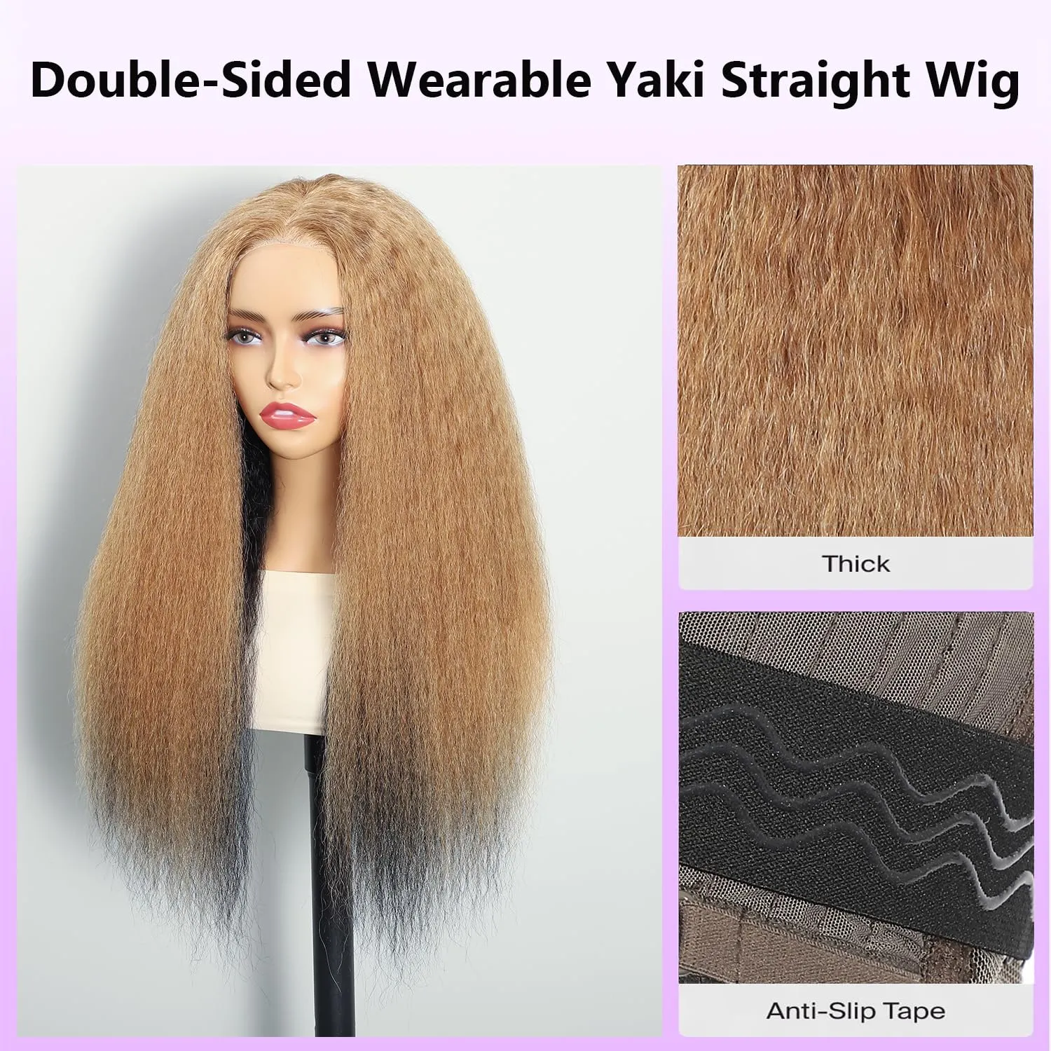 Wear and Go Glueless Yaki Straight Human Hair Wig Double Wear Wig No Glue Transparent HD Lace Wig 4x4 Kinky Straight Lace Closure Wigs Human Hair 180% Density 22 Inch (Blonde and Black)