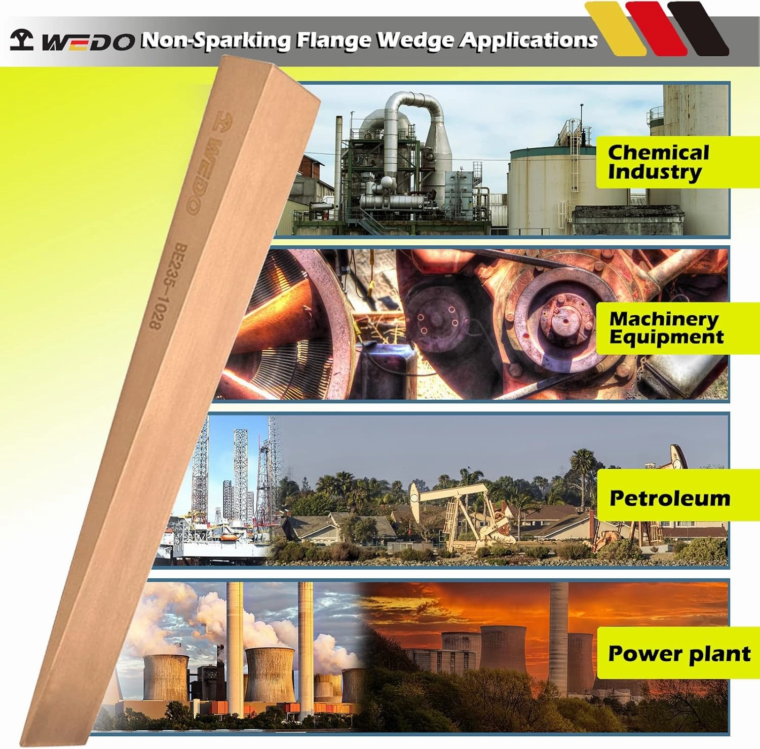 WEDO Non-Sparking Flange Wedge, Spark-free Safety Flange Wedge, Non-Magnetic, Die-Forge, Corrosion Resistant, DIN Standard, Beryllium Copper, 6mmx13mmx80mm