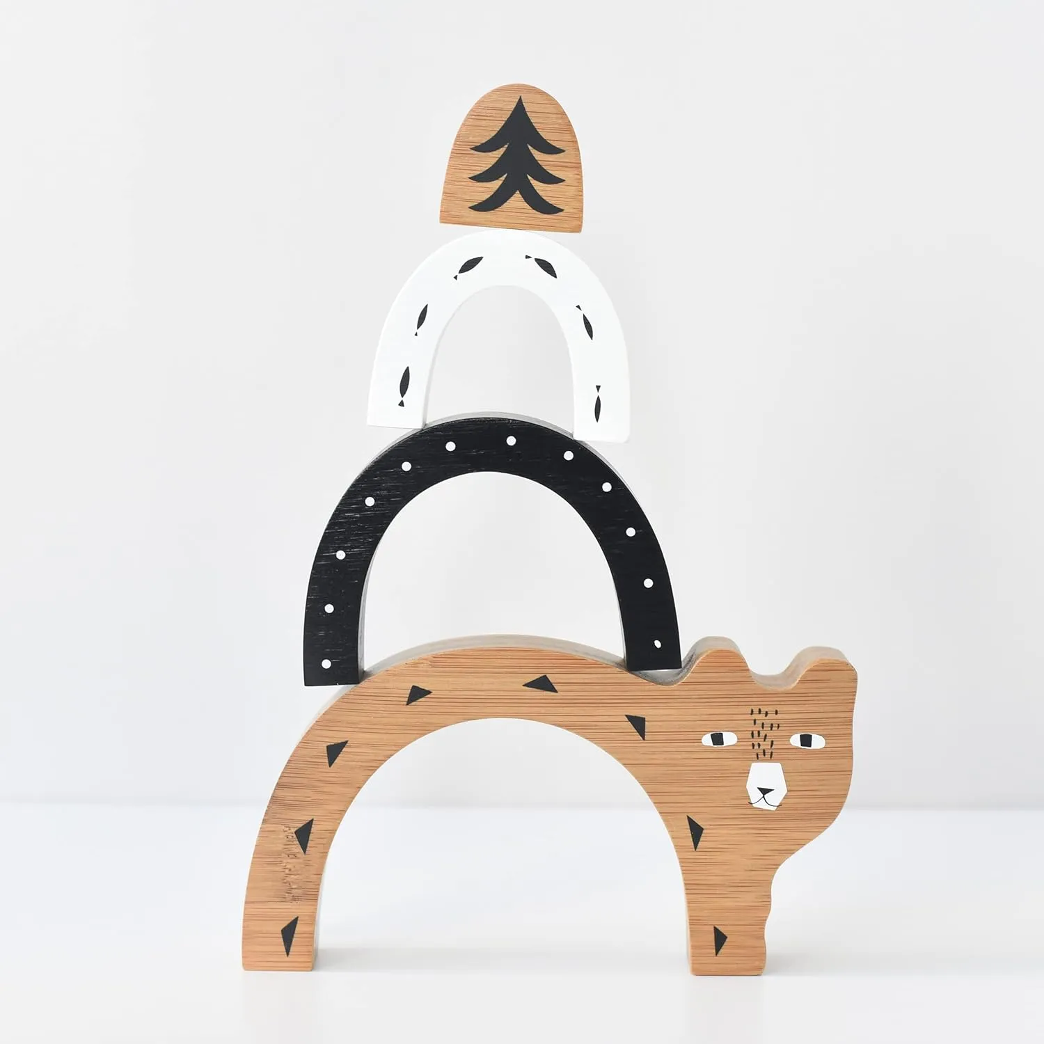 Wee Gallery Bamboo Nesting Bear, Building and Stacking Blocks, Arc Stacker and Balance Toy for Child Motor Skills, Problem Solving, Play, and Nursery Decor (for Kids Age 18 Months and up)