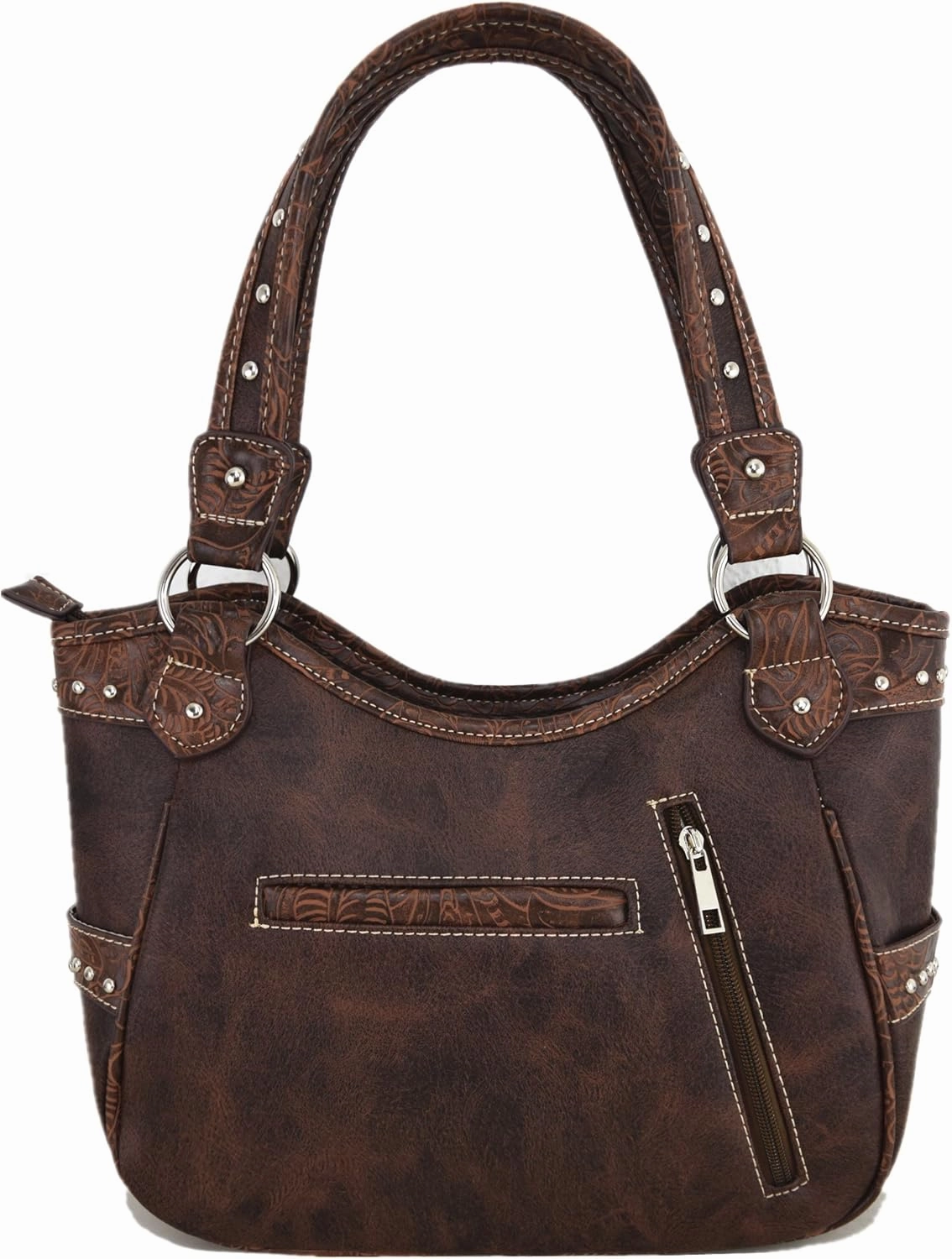 Western Style Rhinestone Cross Conchos Studded Women Purse Tooled Leather Handbag Country Shoulder Bag Trifold Wallet Set