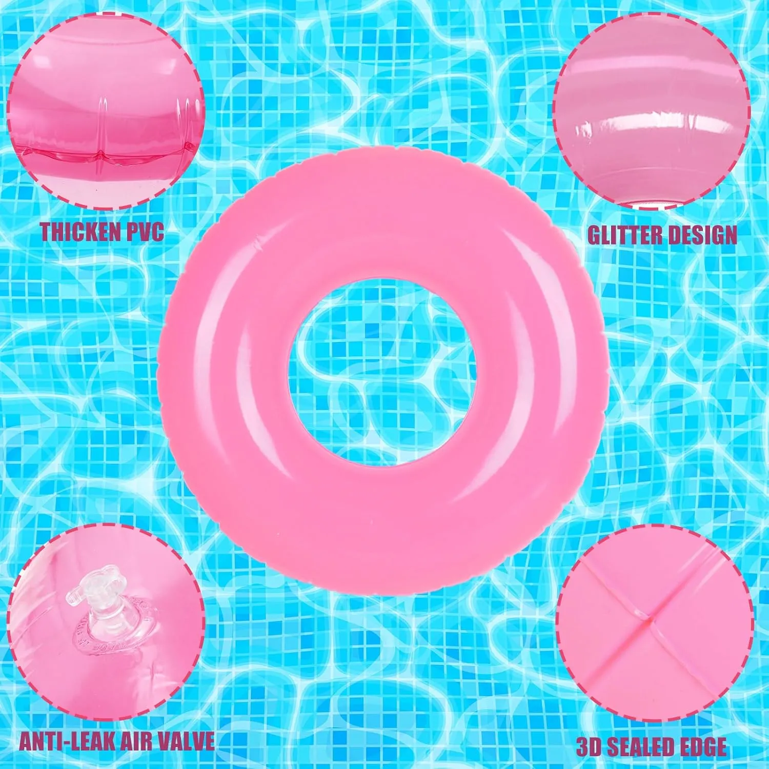 Whaline 4Pcs Inflatable Pool Float Toy Swim Tube Ring Pool Tube for Teen Boy Girl Outdoor Summer Swimming Pool Beach Party Favor Supplies