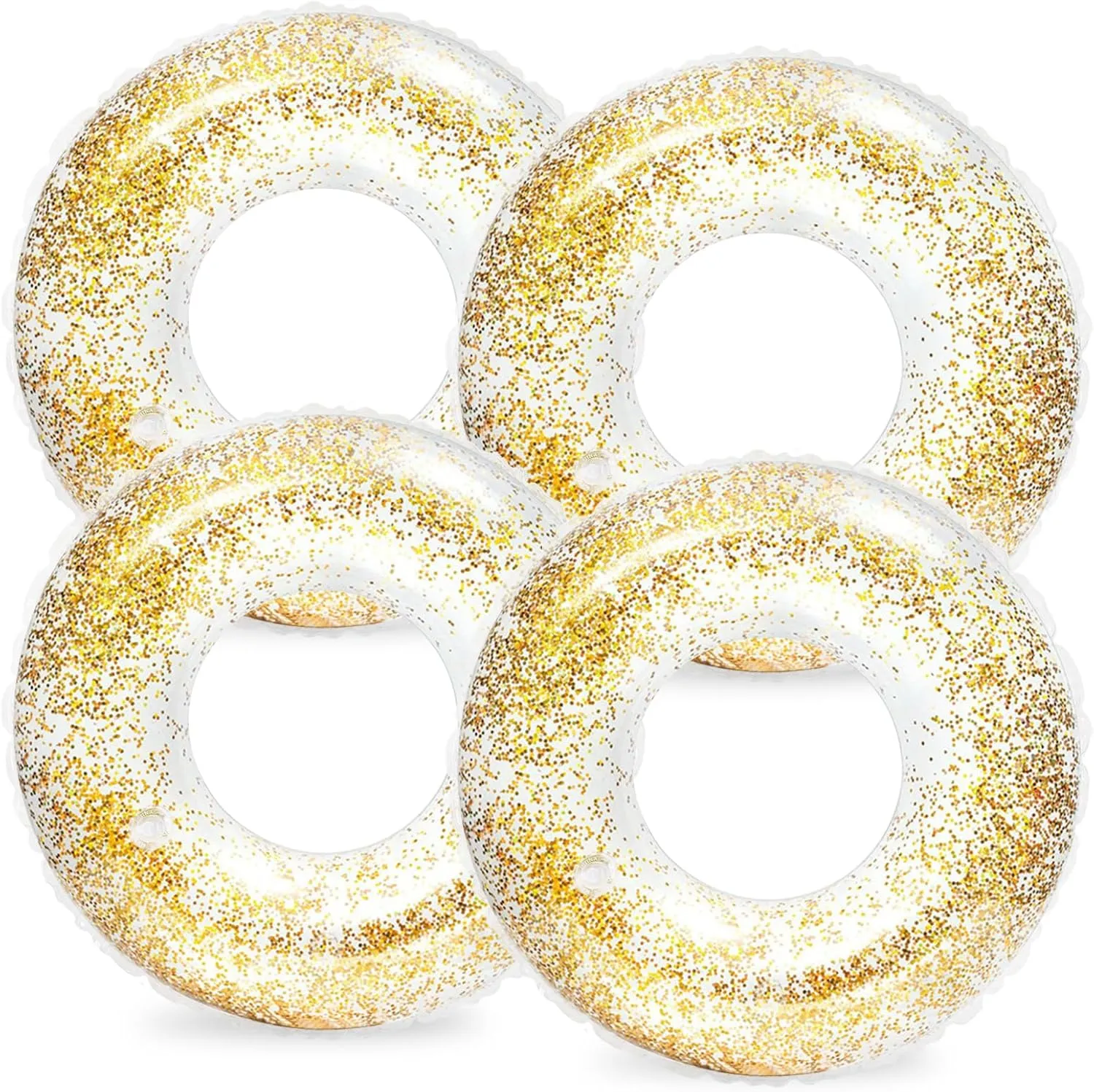 Whaline 4Pcs Inflatable Pool Floats Toys Clear Swim Tubes Rings Glitter Pool Tube