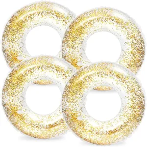 Whaline 4Pcs Inflatable Pool Floats Toys Clear Swim Tubes Rings Glitter Pool Tube