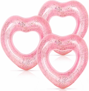 Whaline 3Pcs Inflatable Heart Pool Float Swim Heart Shaped Pool Rings Float Loungers Tube