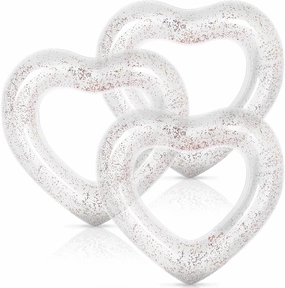 Whaline 3Pcs Inflatable Heart Pool Float Swim Heart Shaped Pool Rings Float Loungers Tube
