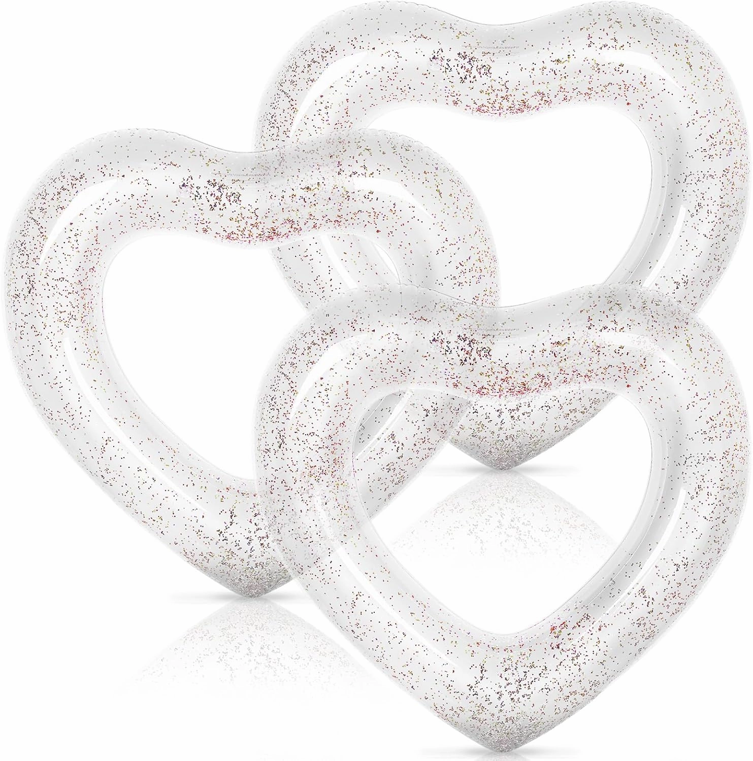 Whaline 3Pcs Inflatable Heart Pool Float Swim Heart Shaped Pool Rings Float Loungers Tube