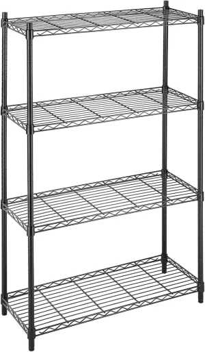 Whitmor 4 Tier Shelving Unit, Metal Storage Shelves, Adjustable Heavy Duty Shelf with Wheels , 400 lbs Capacity per Shelf, 1600 lbs Total for Home, Garage, Workshop, 36"L x 14"W x 54"H, Black