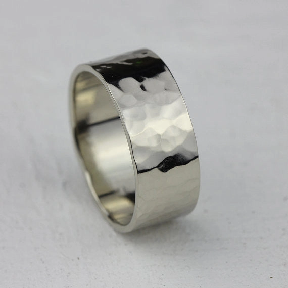 Wide Gold Hammered Ring - Solid 14k Gold