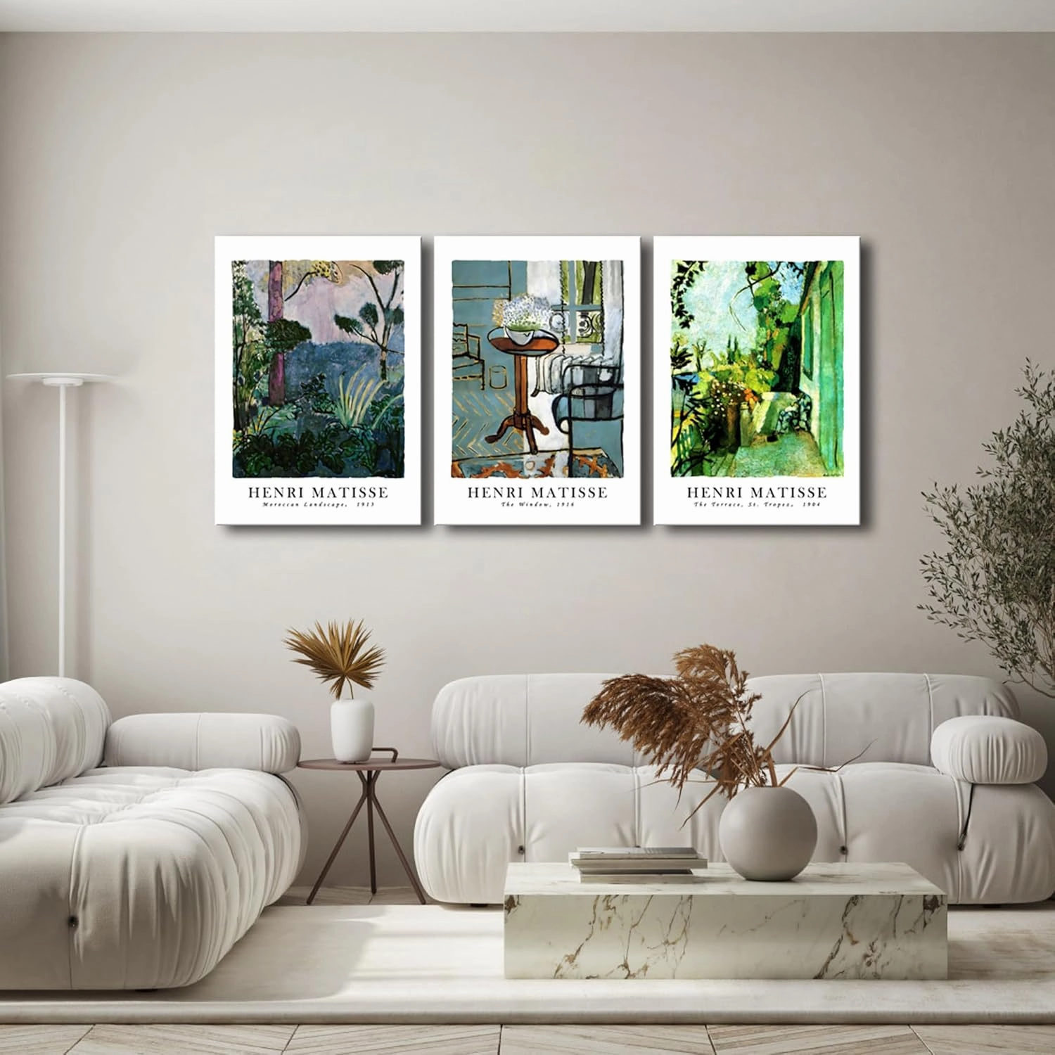 Wieco Art Large Canvas Wall Art Set of 3 Henri Matisse Aesthetic Posters The Terrace, St.Tropez The Window Moroccan Landscape Matisse Prints Posters for Home Decorations